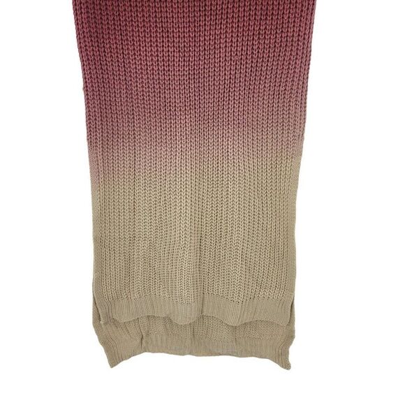 Vintage Sleeveless High Low Turtleneck Sweater Dress S Ombre Maroon Cream Knit - Picture 5 of 8